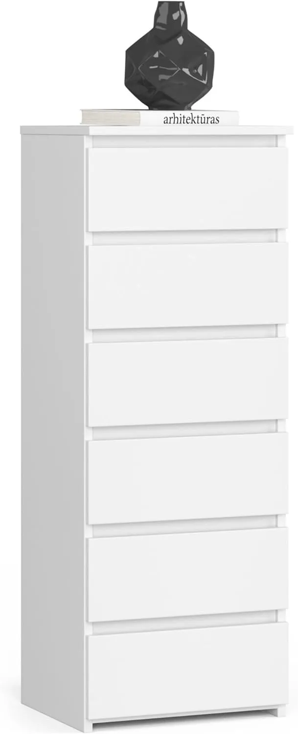 Bild von Home Collective Kommode mit sechs Schubladen in Weiß, 109 cm hoch und 40 cm breit, ideal für minimalistische Innenräume und viel Stauraum