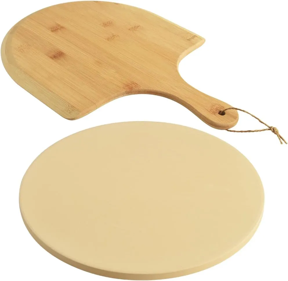 Bild von homEdge Pizzastein-Set mit 30,5 cm Durchmesser aus Cordierit und Bambus-Pizzaschaufel für Ofen und Grill
