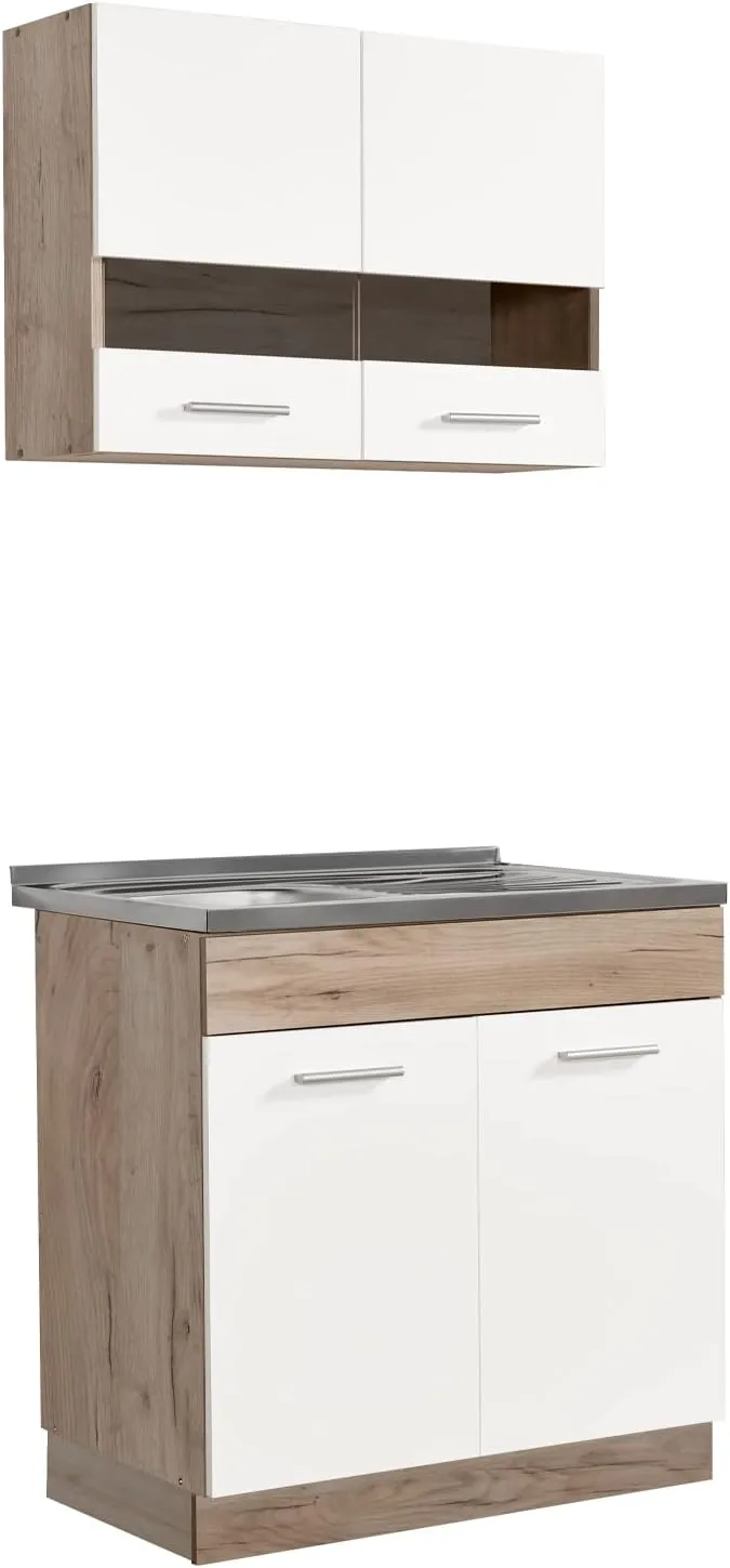 Bild von Homestyle4u 2323 Küchenzeile aus Eiche und Weiß mit einer Breite von 80 cm