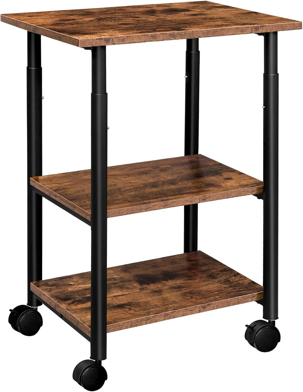 Bild von HOOBRO EBF03PS01G1 Druckertisch mit 3 Ebenen, höhenverstellbar und arretierbaren Rädern, 48,5 x 40 x 67 cm, in Dunkelbraun-Schwarz