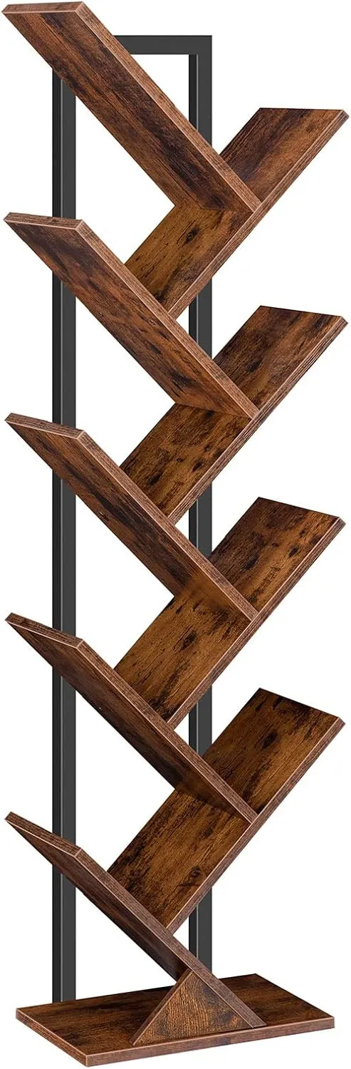 Bild von HOOBRO EBF08SJ01G1 Bücherregal mit 9 Ebenen in Baumform aus Holz und Metall für Wohnzimmer, Arbeitszimmer und Kinderzimmer