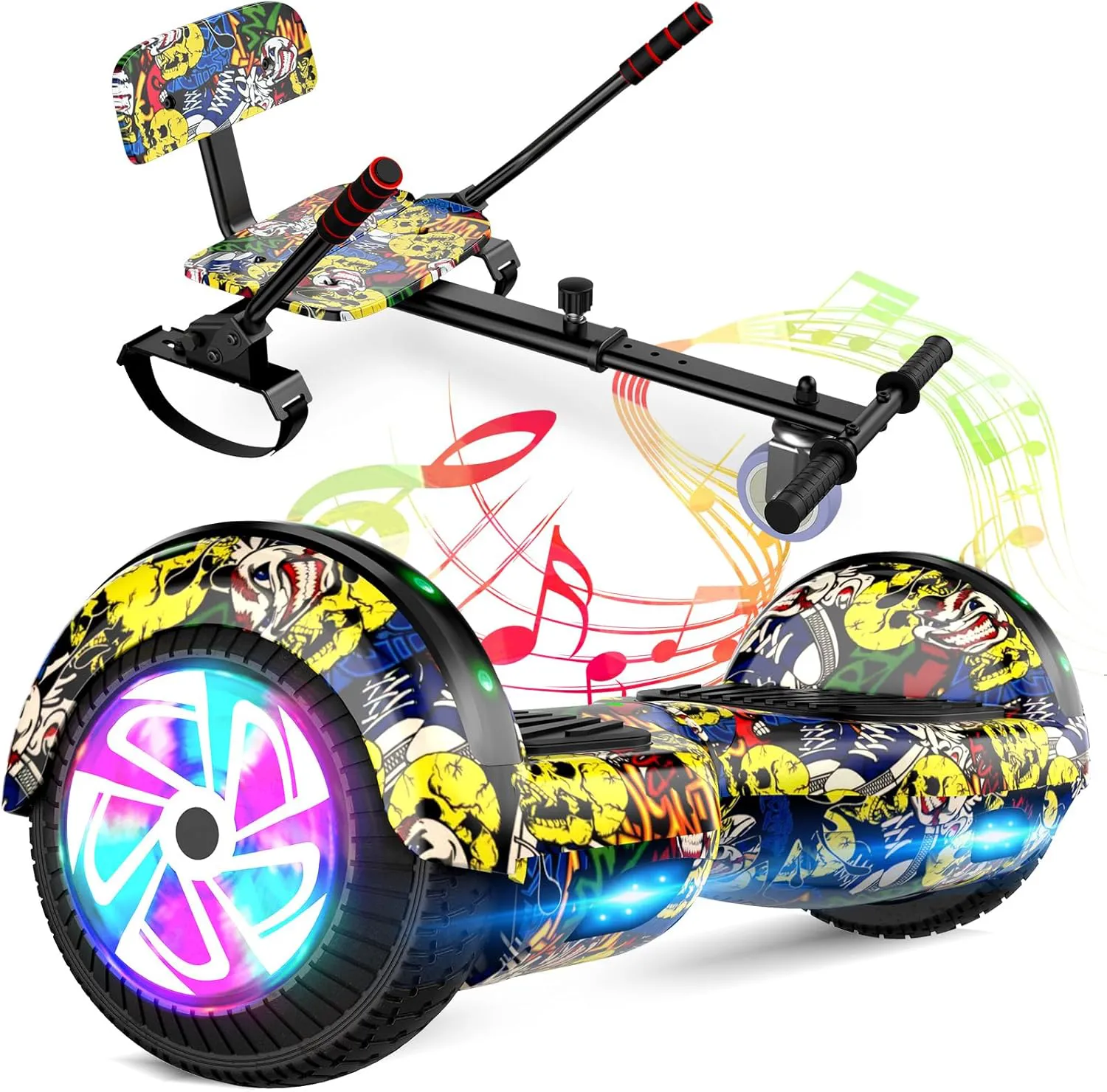 Bild von Hoverboard Combo mit Sitzbefestigung und Go-Kart, 6,5 Zoll, Bluetooth Lautsprecher und LED Lichter für Kinder
