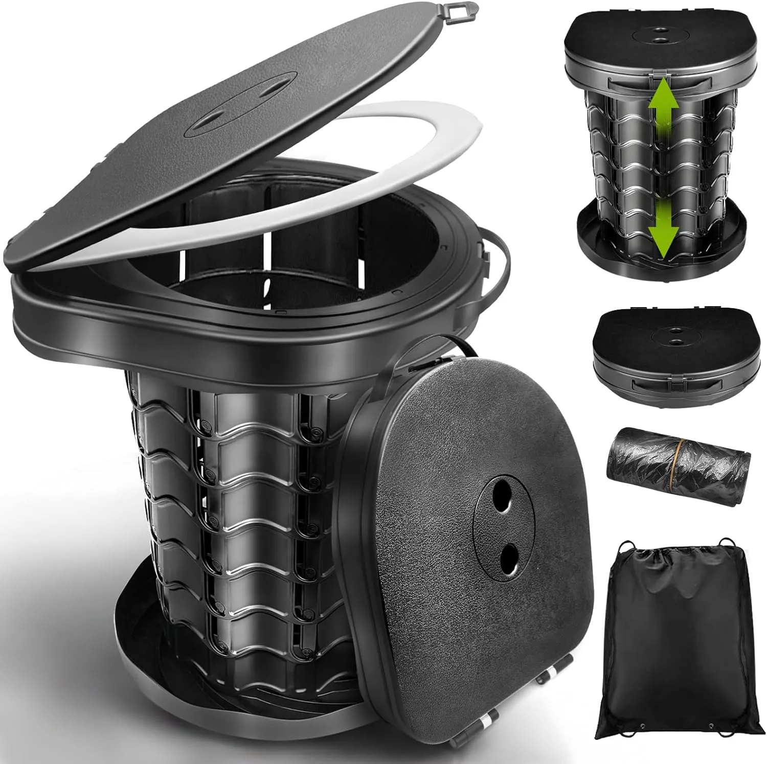 Bild von HOVIBU Faltbare Campingtoilette mit Deckel und Toilettenbeutel für Outdoor-Aktivitäten