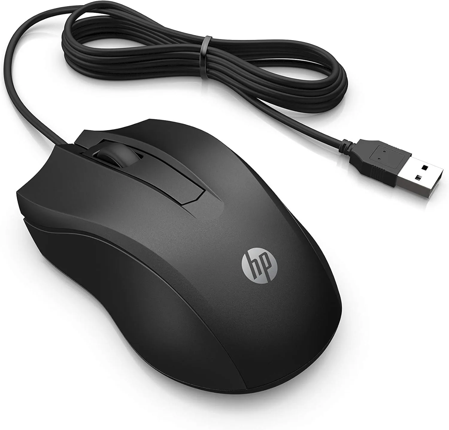 Bild von HP 100 Kabelmaus in Schwarz mit USB-A Anschluss und bis zu 1600 DPI