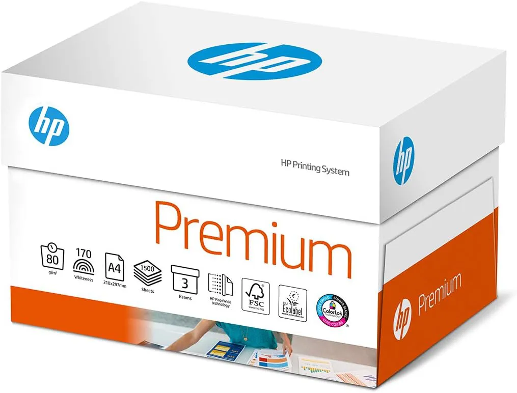 Bild von HP Premium Druckerpapier CHP850 TrioBox mit 1500 Blatt A4, 80g, extraglatt und ideal für intensive Farben und scharfes Schriftbild