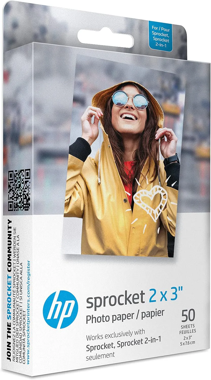 Bild von HP Premium Zink Fotopapier 2x3 Zoll mit 50 Blatt für tragbare Fotodrucker