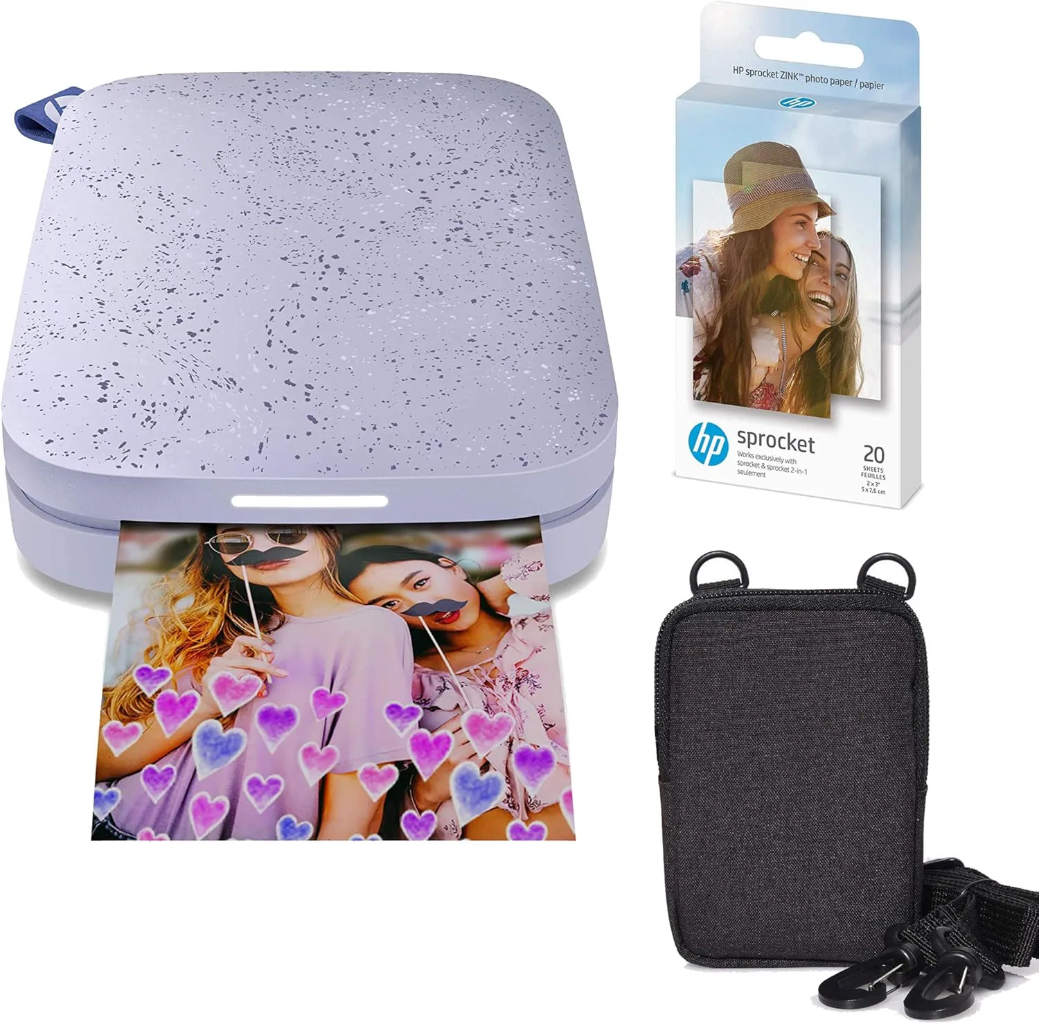 Bild von HP Sprocket Sofortbilddrucker in Lila mit 2x3 Zoll Zink-Papierbündel
