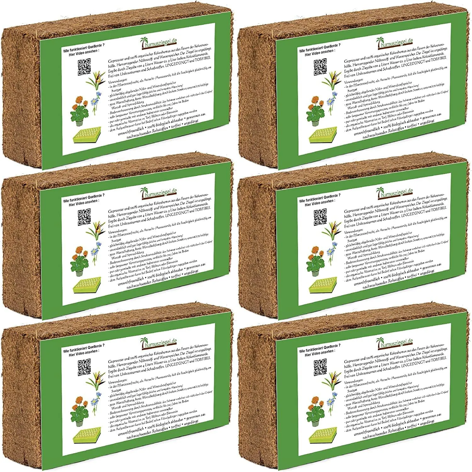 Bild von Humusziegel 50 L Kokoserde für Hochbeet, torffrei und natürlich, geeignet für Zimmerpflanzen und Chili
