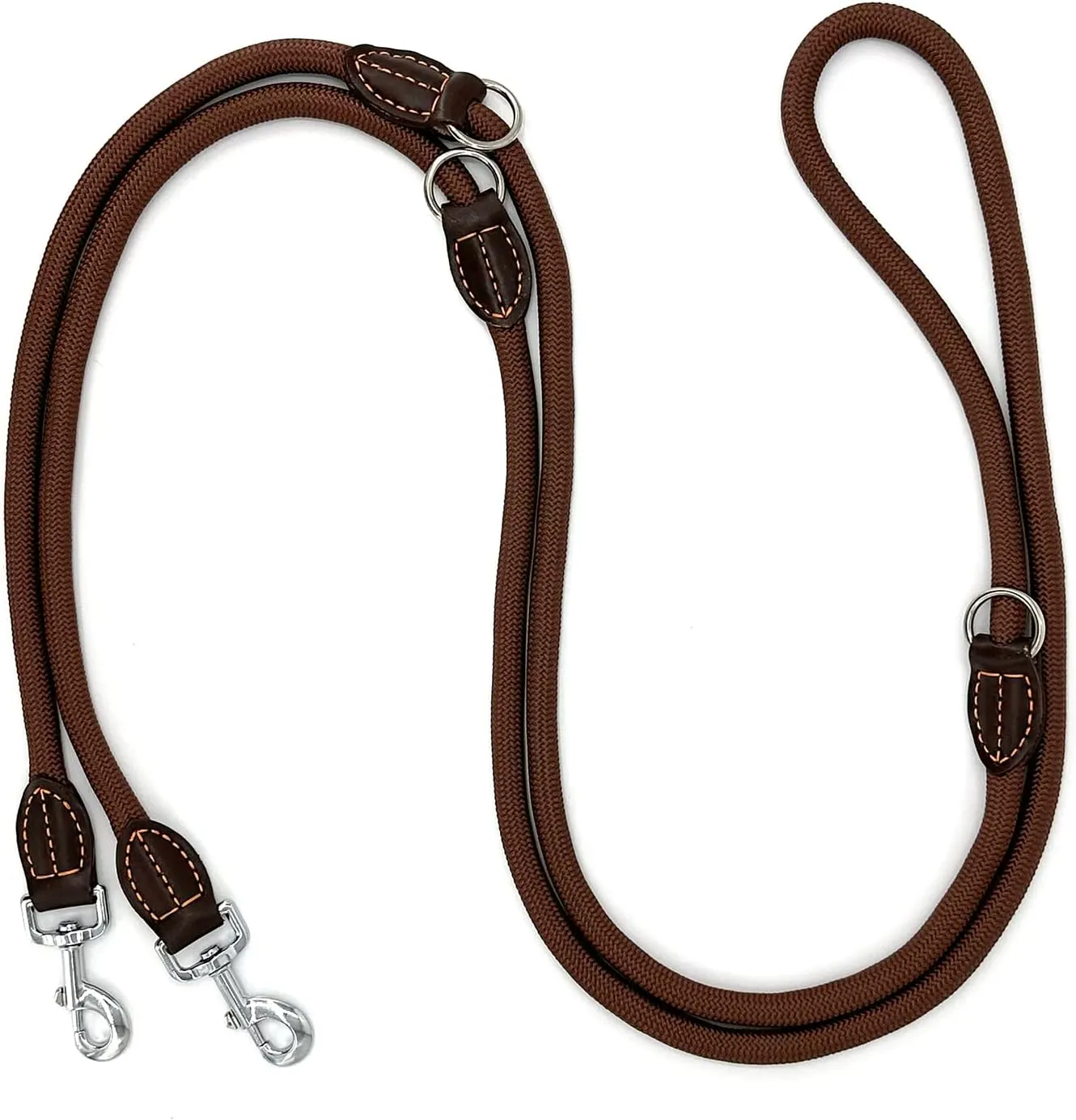 Bild von Hundeleine Doppelleine für mittelgroße und große Hunde, 3 Meter verstellbar, robustes Nylon, braun