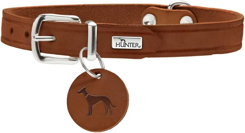 Bild von HUNTER Aalborg Hundehalsband aus Leder in der Größe S mit robustem und komfortablem Design in Cognacfarbe