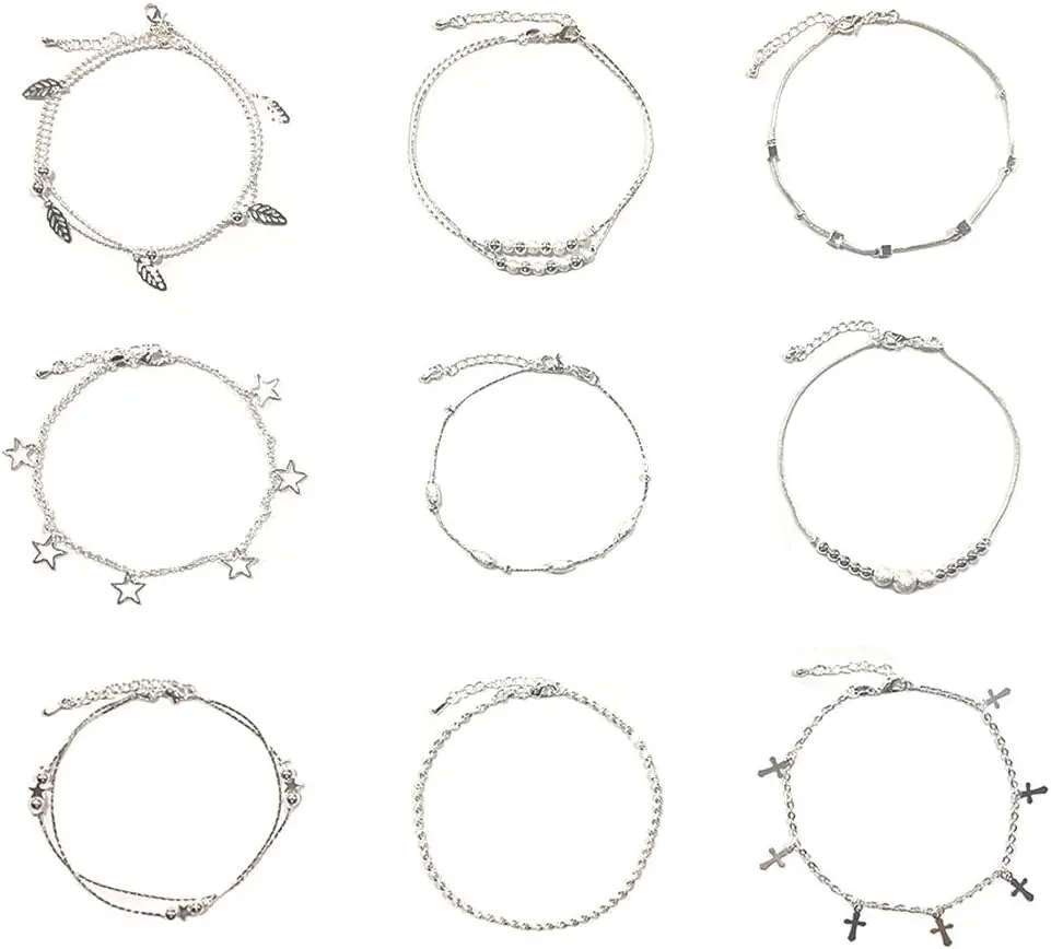 Bild von Huture 9-teiliges Damen Fußkettchen Set aus 925 Sterling Silber