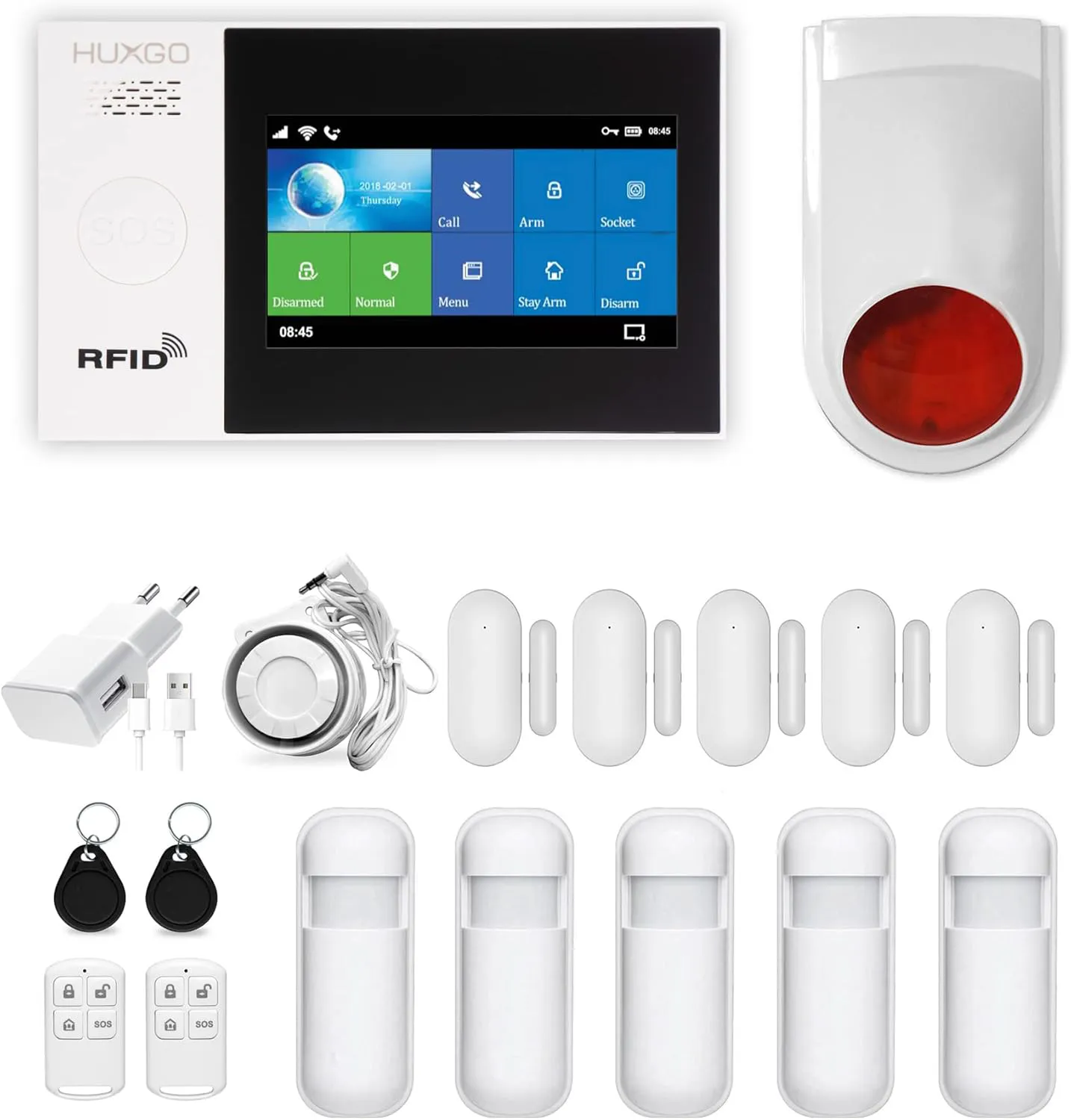 Bild von HUXGO HXA007 Funk Alarmanlage mit WiFi und GSM 4G LTE Modul, 5 Bewegungssensoren und Funksirene
