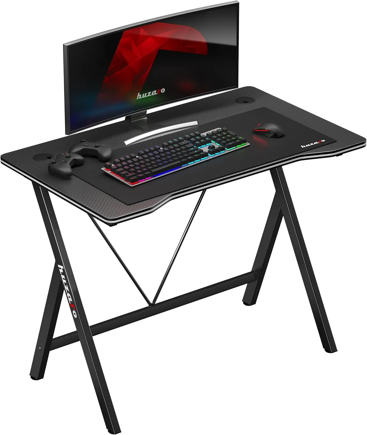 Bild von Huzaro Hero 1.4 Black Computertisch mit 100 x 50 cm, zwei Kabeldurchführungen und stabiler Stahlkonstruktion in Schwarz