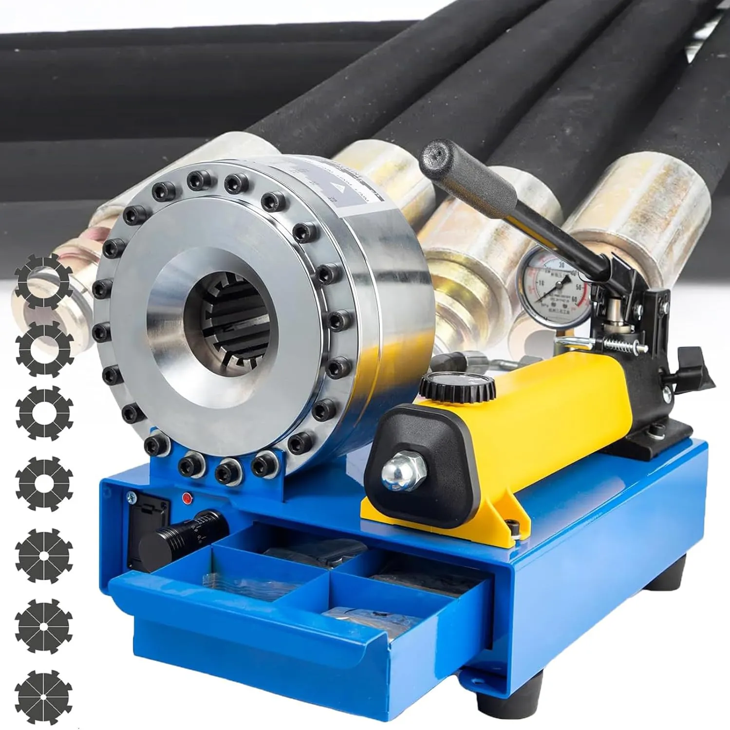 Bild von Hydraulischer Schlauch-Crimper für Schläuche von 6 bis 25 mm mit 7 Matrizen für 10 bis 31 mm