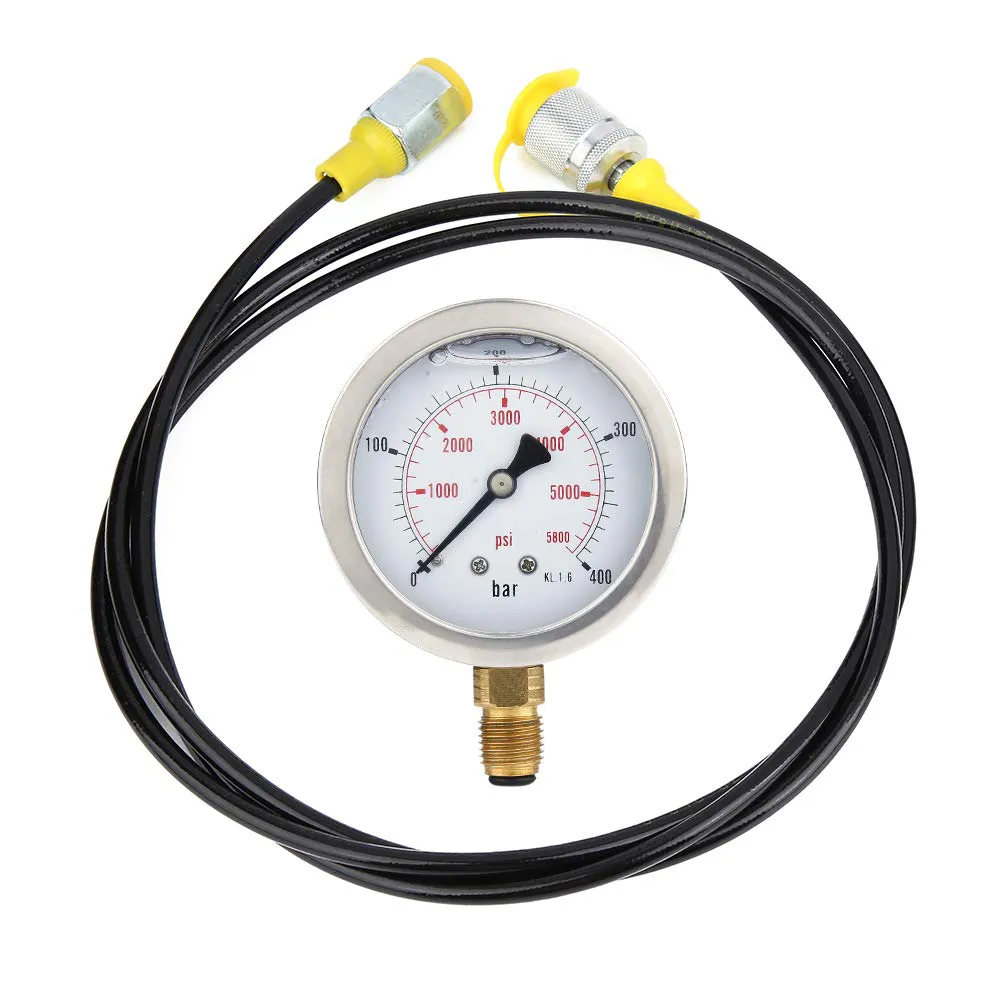 Bild von Hydraulisches Manometer-Set mit Druckprüfer und 1,5 m Schlauch für Druckmessungen bis 400 Bar oder 6000 PSI