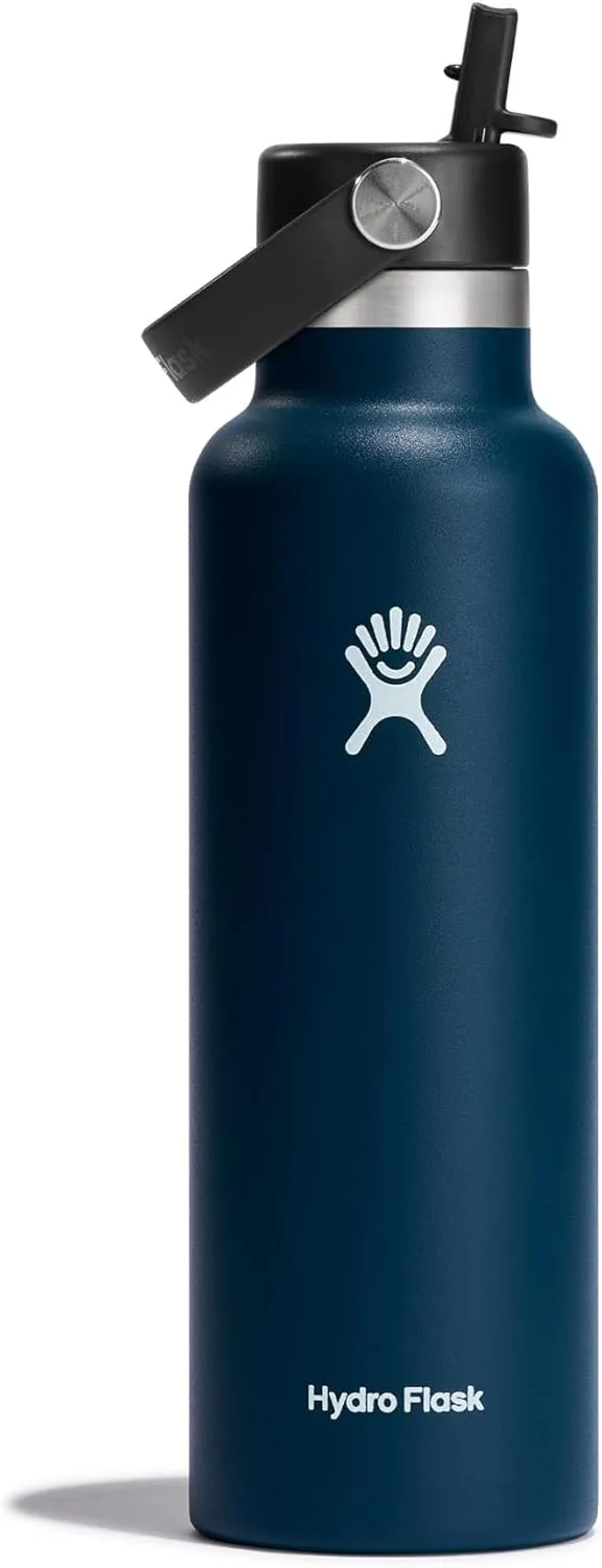 Bild von Hydro Flask Trinkflasche mit 621 ml und Strohdeckel, vakuumisoliert und aus Edelstahl, auslaufsicher, für heiße und kalte Getränke, in Indigo