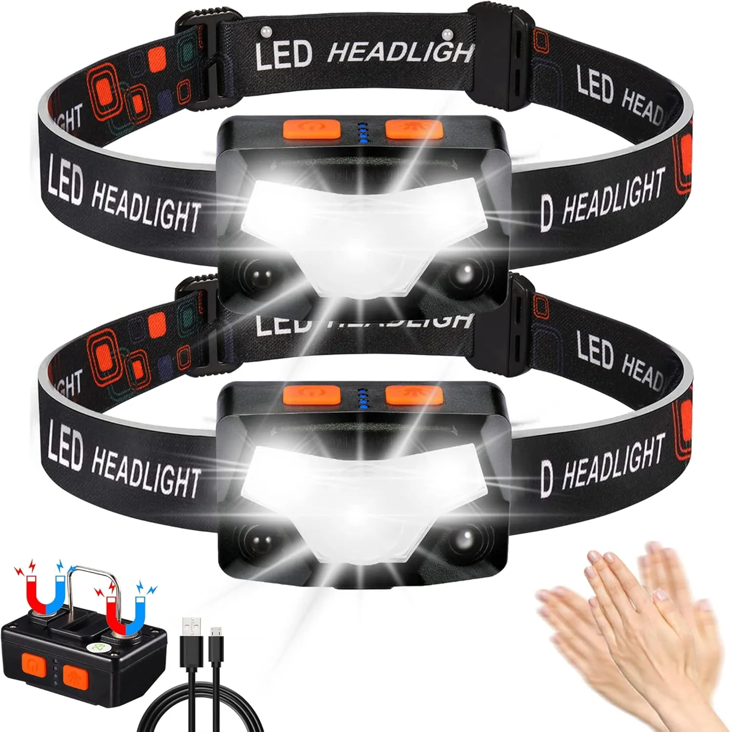 Bild von Hyted LED Stirnlampe im 2er Set mit 2000 Lumen, 14 Lichtmodi und wasserdichtem Design für Angeln, Joggen und Camping
