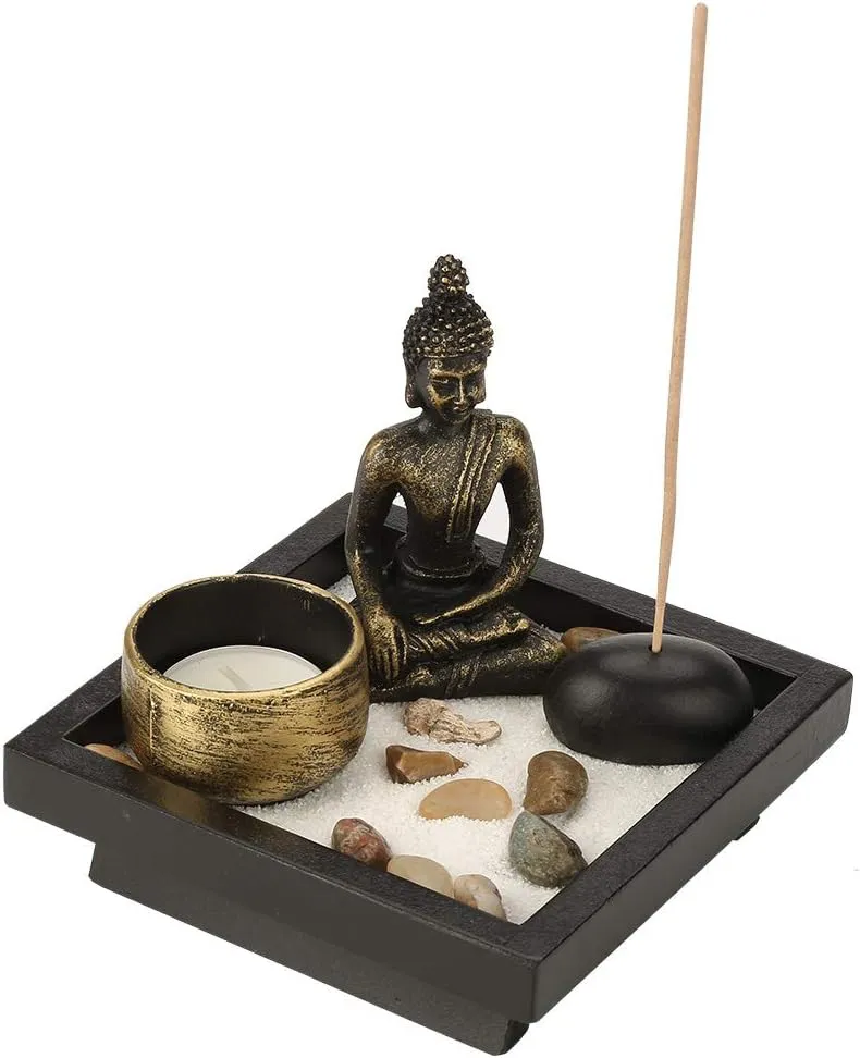 Bild von Hztyyier Zen Garten Set mit Buddha Figur und Räucherstäbchenhalter für Dekoration und Meditation