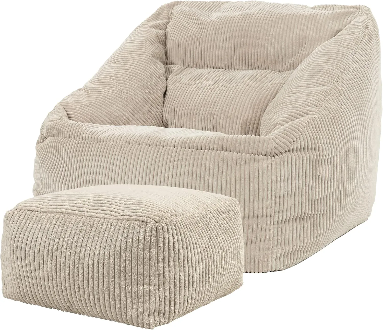 Bild von Icon Morgan XXL Sitzsack mit Hocker in Beige aus Cord, flauschig und Made in Germany