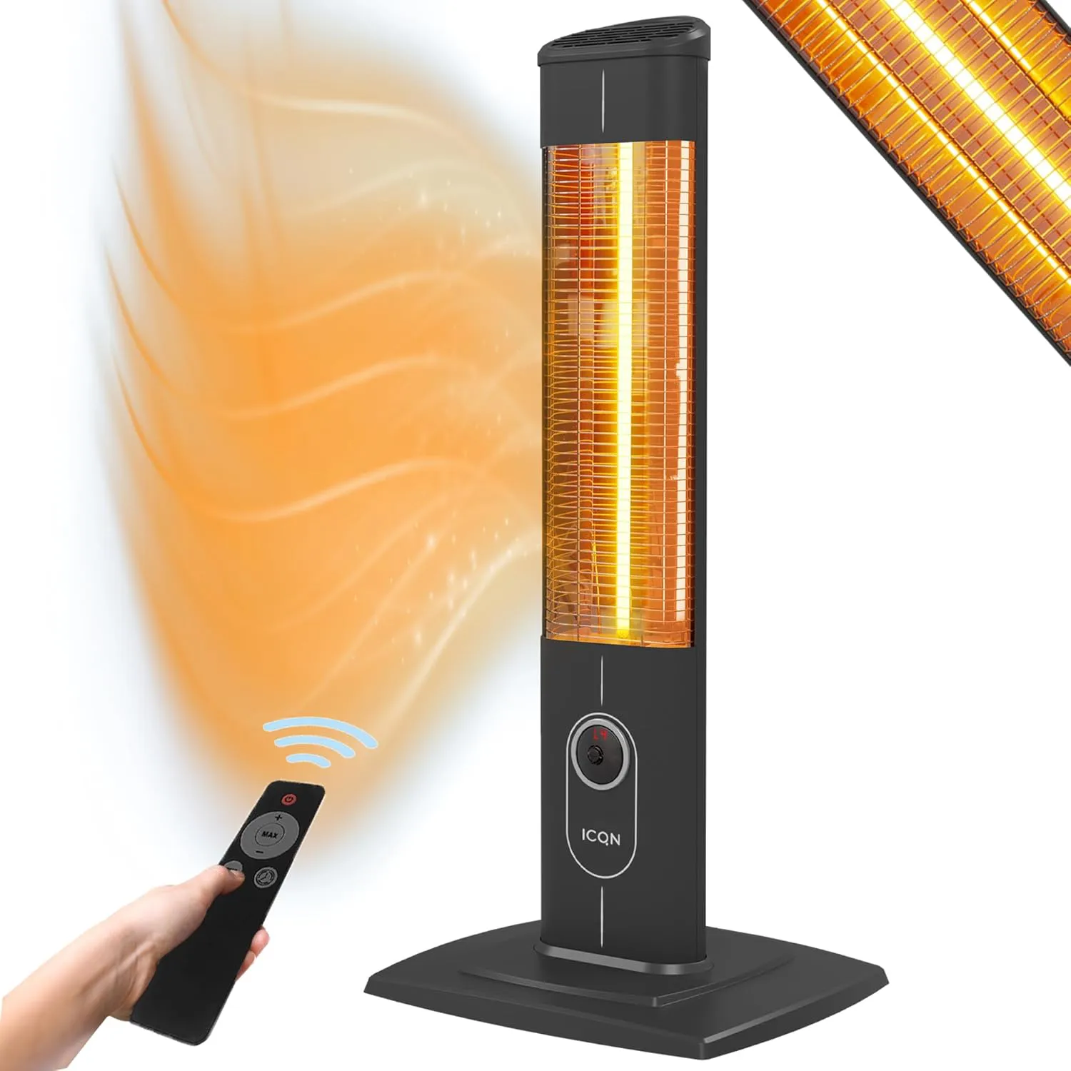 Bild von ICQN Stand Heizstrahler mit 2300 Watt und Fernbedienung für Innen und Außen, mit Digitalanzeige und IP20 Schutz
