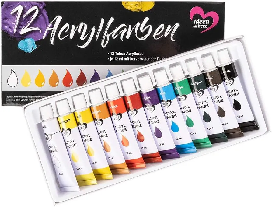 Bild von Ideen mit Herz Acrylfarben Set mit 12 Tuben à 12 ml in Studio-Qualität für Künstler