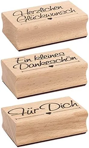 Bild von Ideen mit Herz Stempel-Set mit 3 Holzstempeln für Hochzeit und Glückwünsche, jeweils 6,5 cm x 4 cm x 2,2 cm