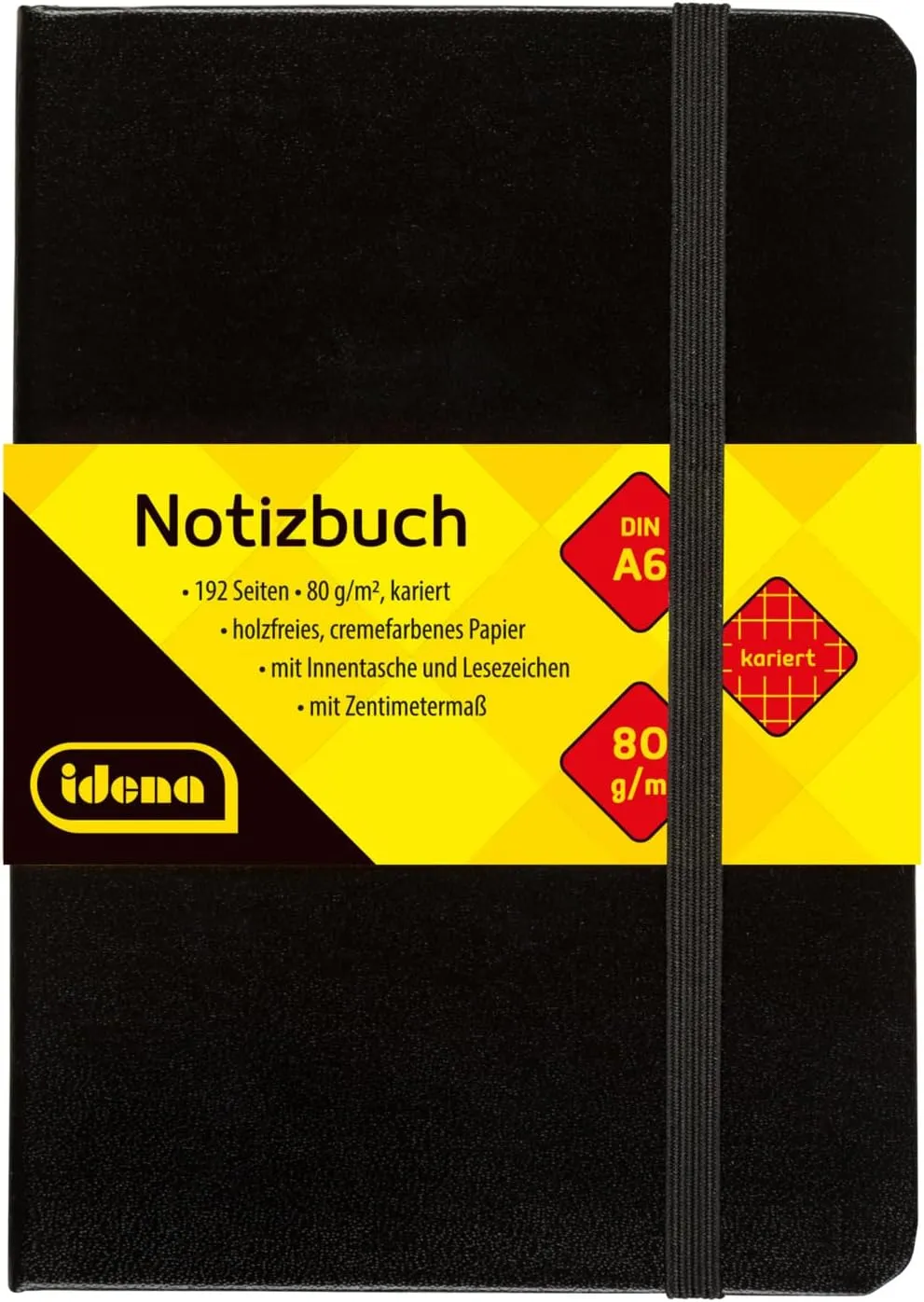 Bild von Idena Notizbuch A6 kariert mit 192 Seiten in cremefarbenem Papier und schwarzem Hardcover