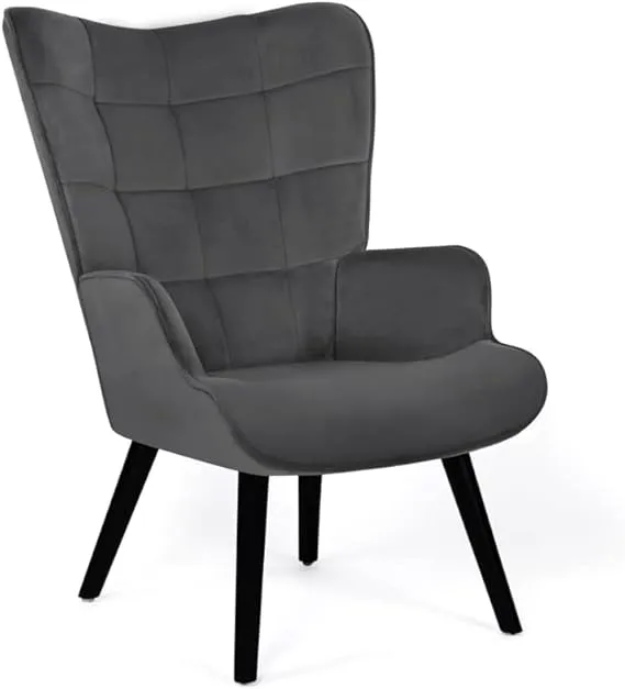 Bild von IDMarket Ania Sessel aus grauem Velours im skandinavischen Design