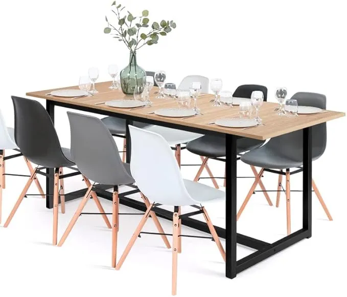 Bild von IDMarket Detroit Esstisch ausziehbar für 6-10 Personen, rechteckig, industrielles Design, 160-200 cm