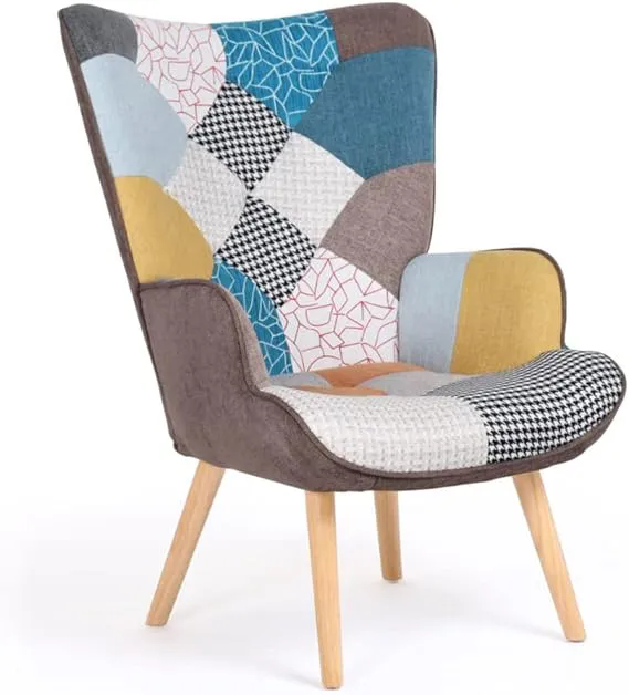 Bild von IDMarket Ivar Sessel aus mehrfarbigem Patchworkstoff
