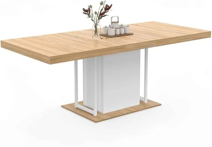 Bild von IDMarket UGO ausziehbarer Esstisch für 6-10 Personen in Holzoptik Buche und Weiß, 160 bis 200 cm
