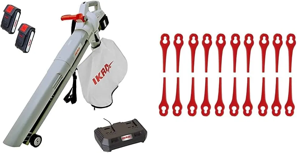 Bild von IKRA 74003200 3in1 Akku Laubbläser und Laubsauger Set mit 2 Akkus und Schnellladegerät, 40 V, inklusive 20 Nylonmesser für Rasentrimmer
