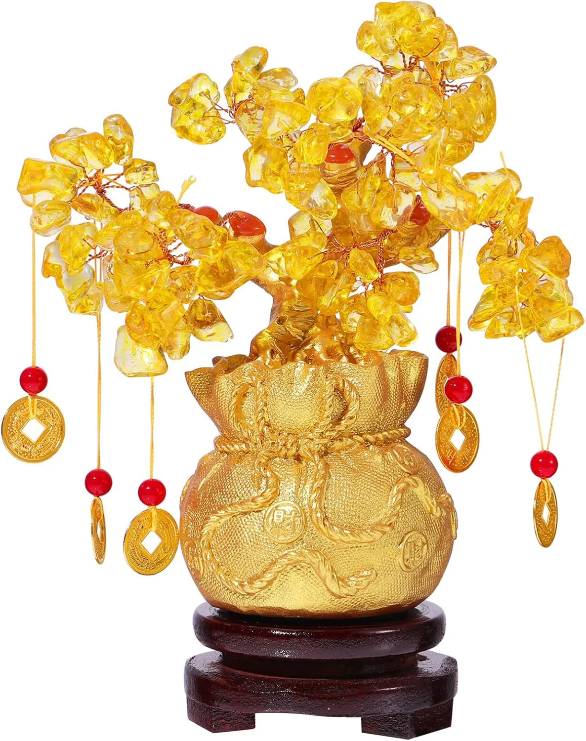 Bild von IMIKEYA Feng Shui Geldbaum mit Glücksmünzen und Basis, 19 cm