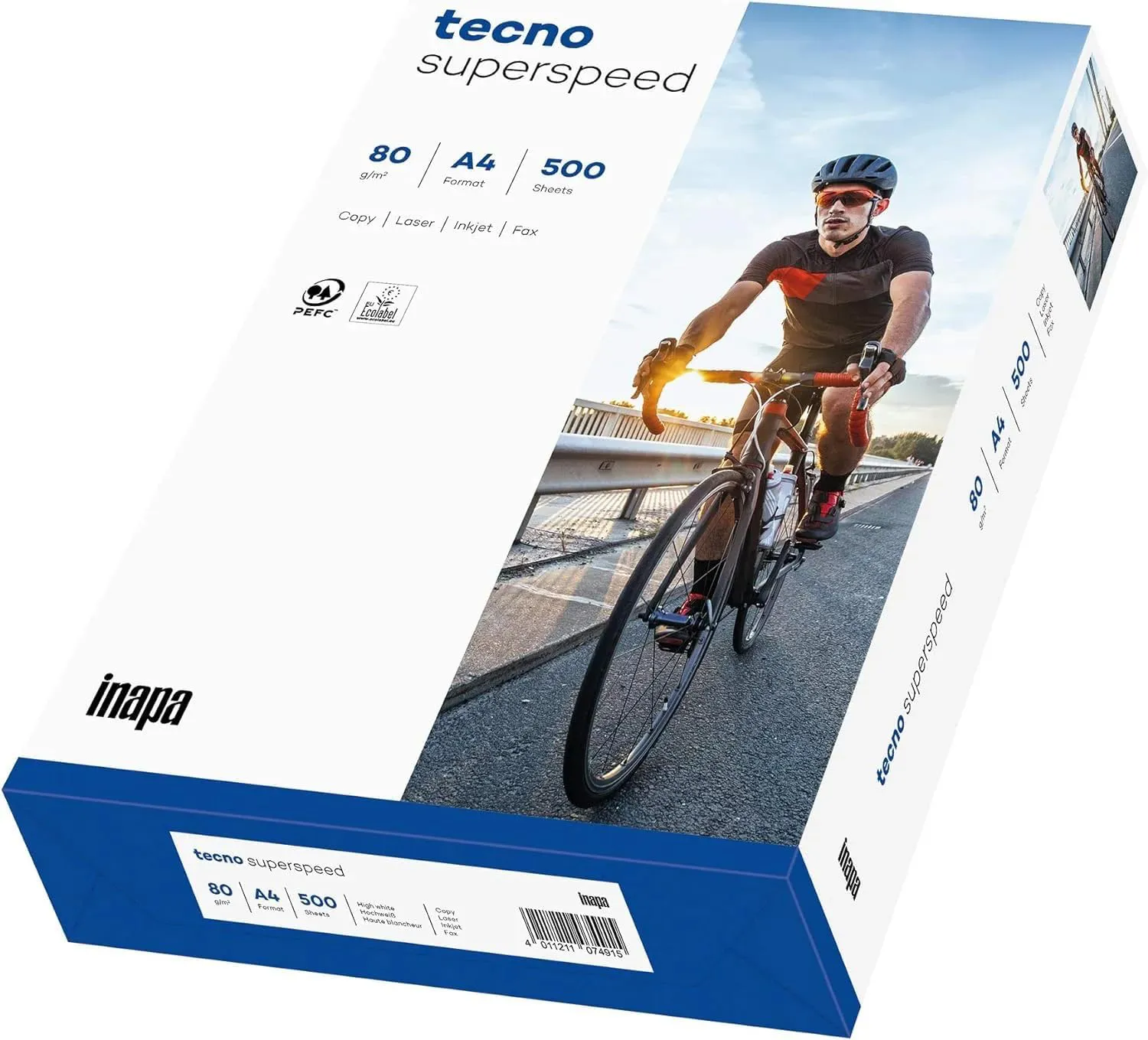 Bild von inapa Tecno Superspeed Druckerpapier A4 hochweiß 80 g/m² mit 500 Blatt für schnelles und staufreies Drucken