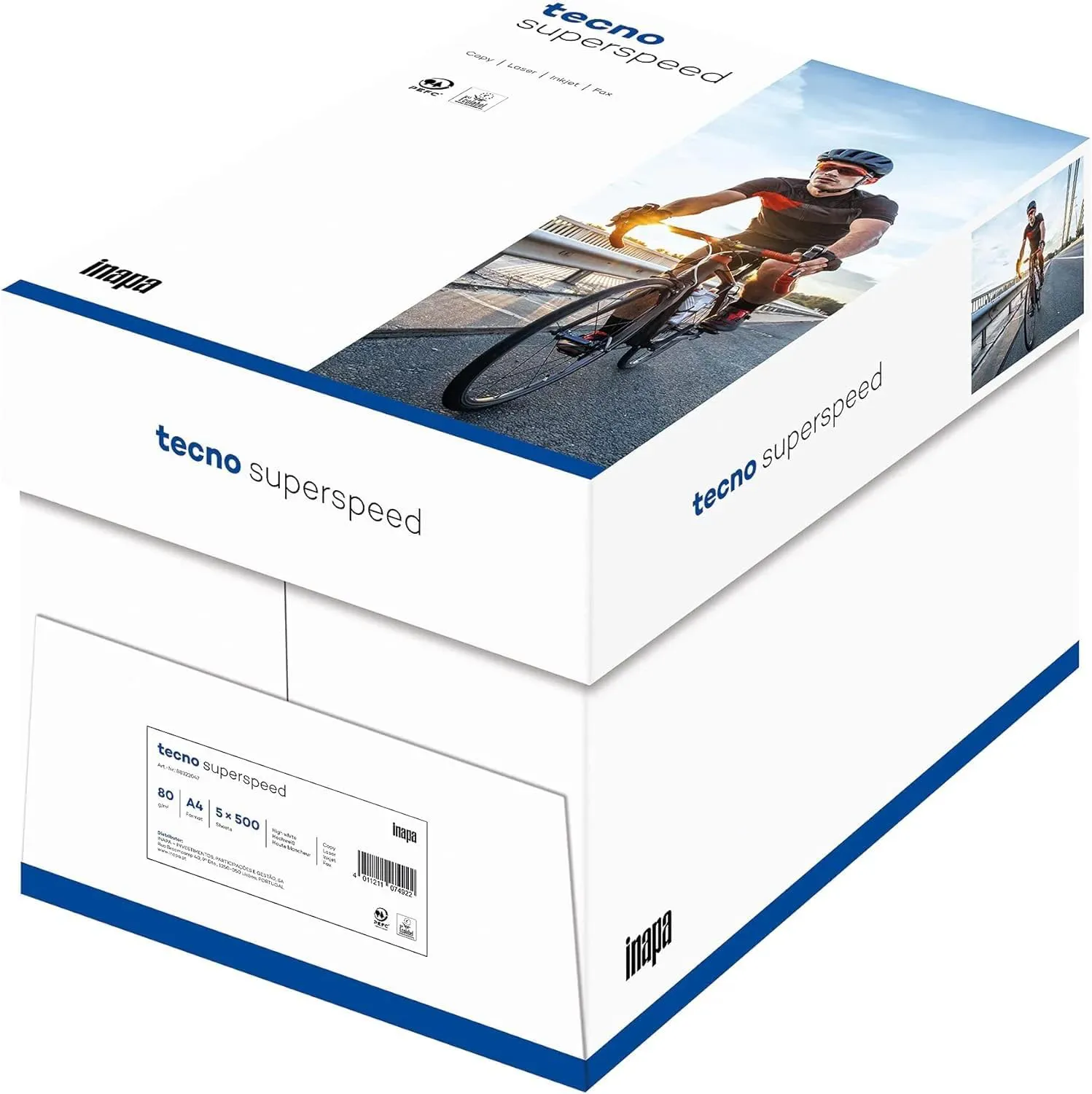 Bild von inapa Tecno Superspeed Druckerpapier A4 mit 2500 Blatt und 80 g/m² hochweiß