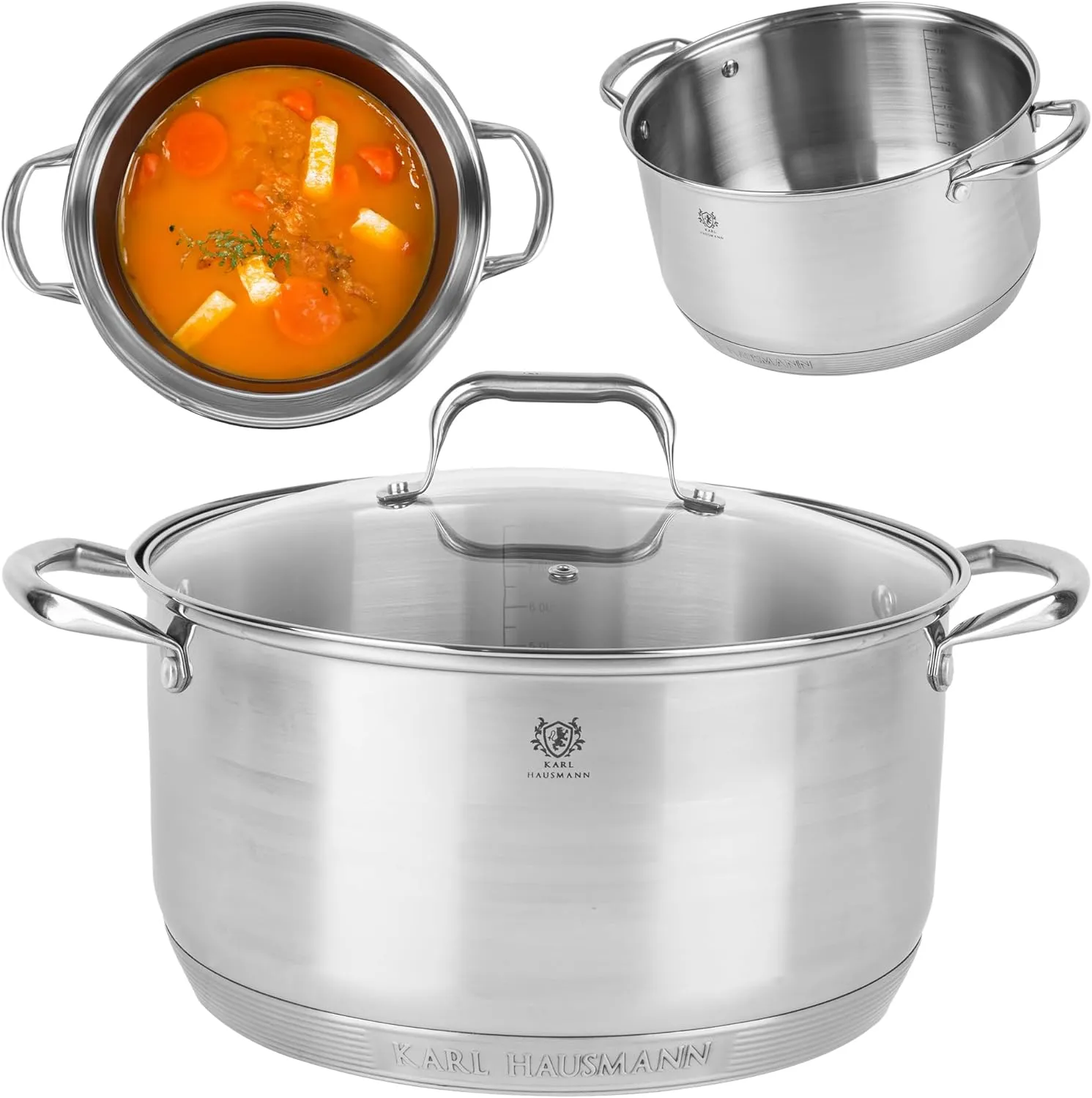 Bild von Induktionskochtopf 26 cm aus Edelstahl mit Glasdeckel und 7,7 Litern für alle Herdarten geeignet