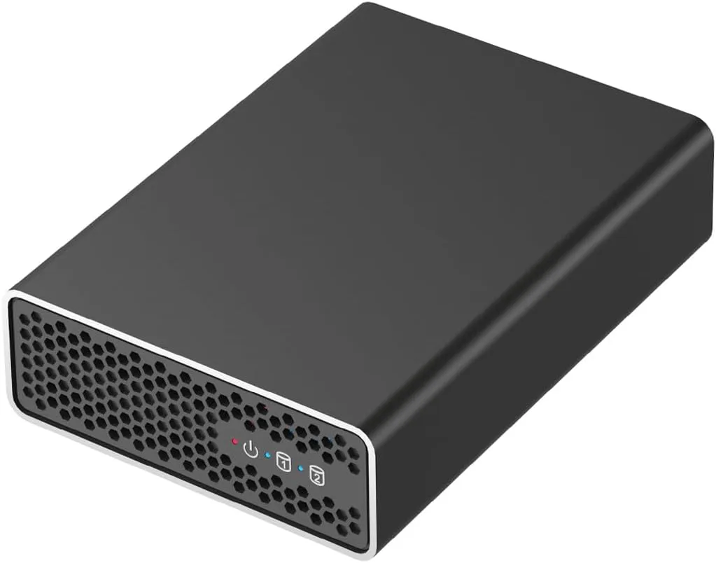 Bild von ineo 2-Fach RAID Gehäuse aus Aluminium für zwei 2,5 Zoll SATA SSDs oder HDDs mit USB 3.2 Gen2 und RAID-Modi RAID0 und RAID1