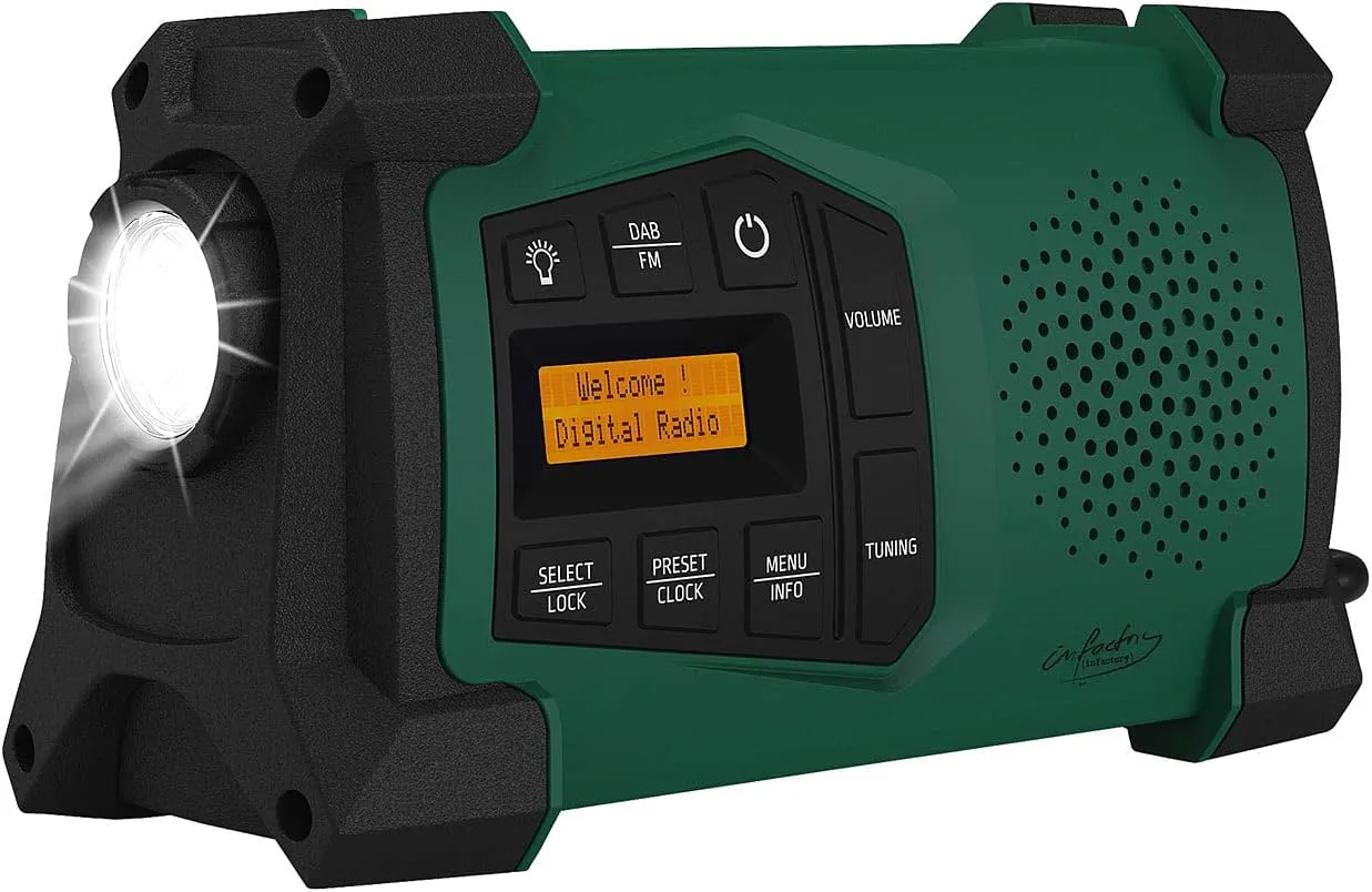 Bild von infactory Baustellenradio mit Kurbel und DAB+, Solarpanel, LED und USB-Anschluss