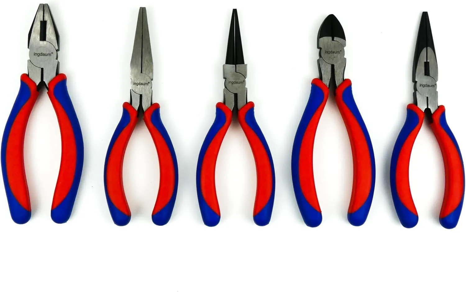 Bild von INGDAUM Zangen Set mit 5 Teilen inklusive Kombizange, Spitzzange, Seitenschneider, Flachzange und Rundzange, 6 Zoll