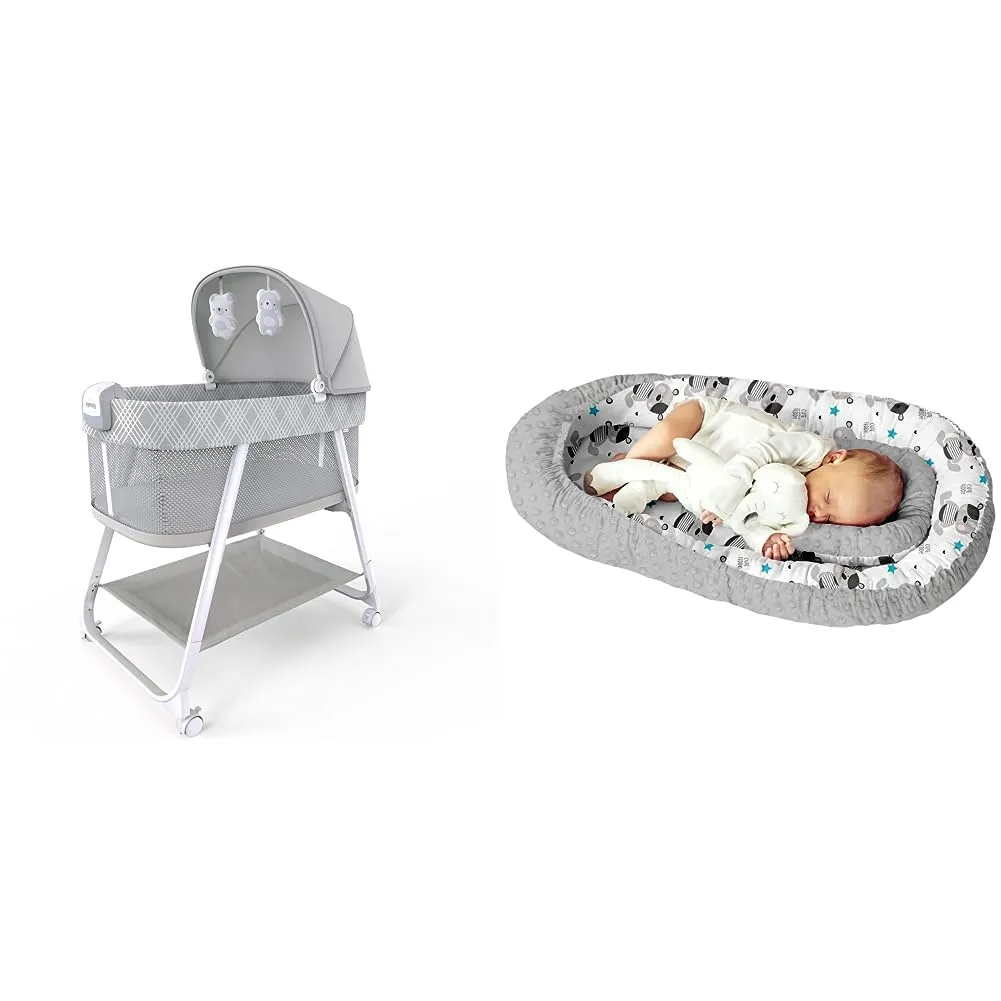 Bild von Ingenuity Lullanight Babybett Gem in Grau mit antiallergischem Plüsch Minky für Babys und Säuglinge
