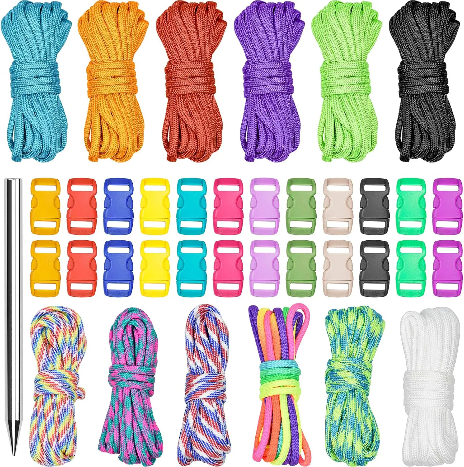 Bild von Inntek Set mit 12 Stück 10 Fuß Paracord Schnur 550 und 24 Steckverschlüssen für DIY Projekte