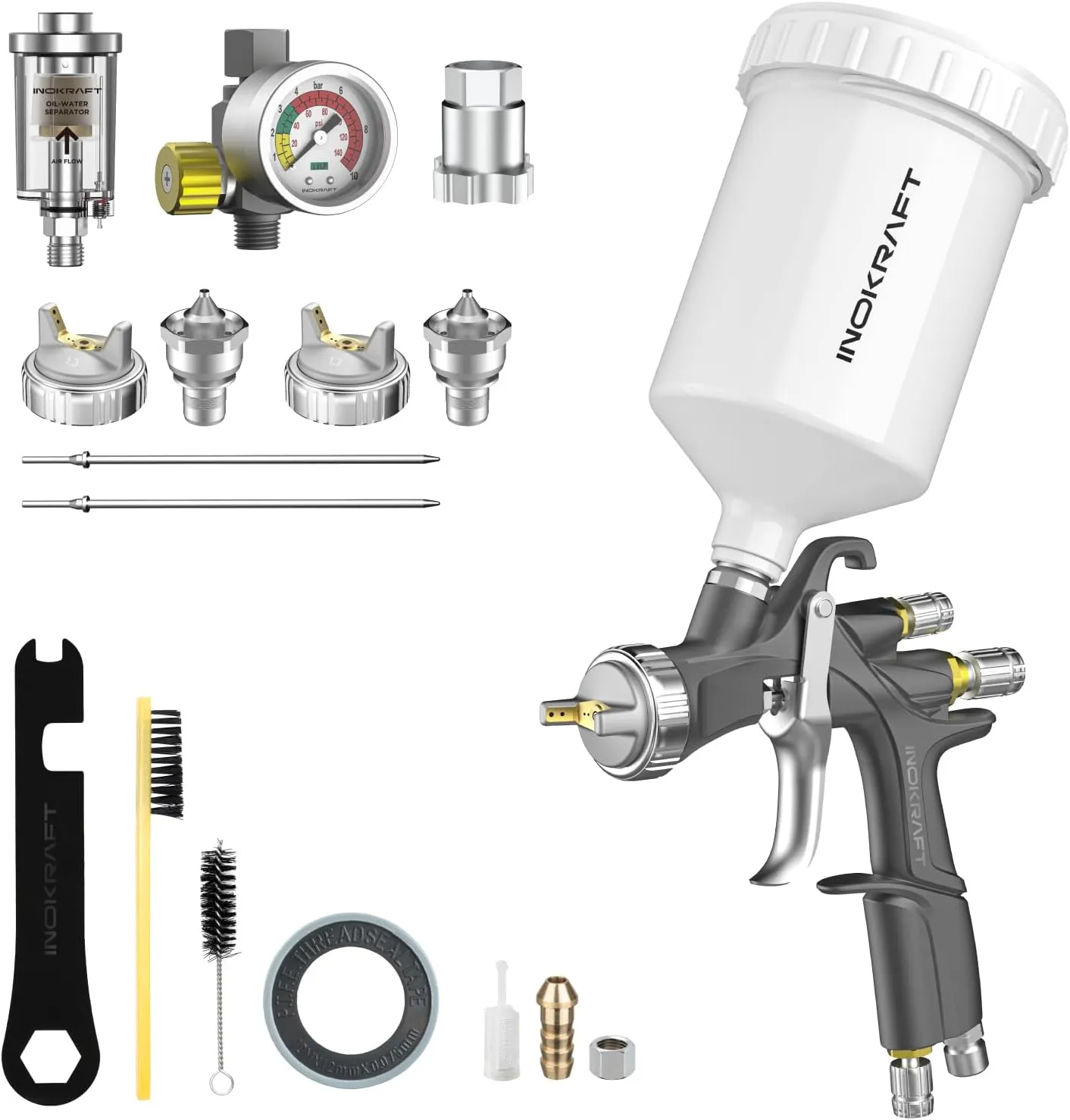 Bild von InoKraft D1 LVLP Luftspritzpistole Premium-Kit für Autos und DIY-Malerei mit Düsen in 1,3, 1,5 und 1,7 mm