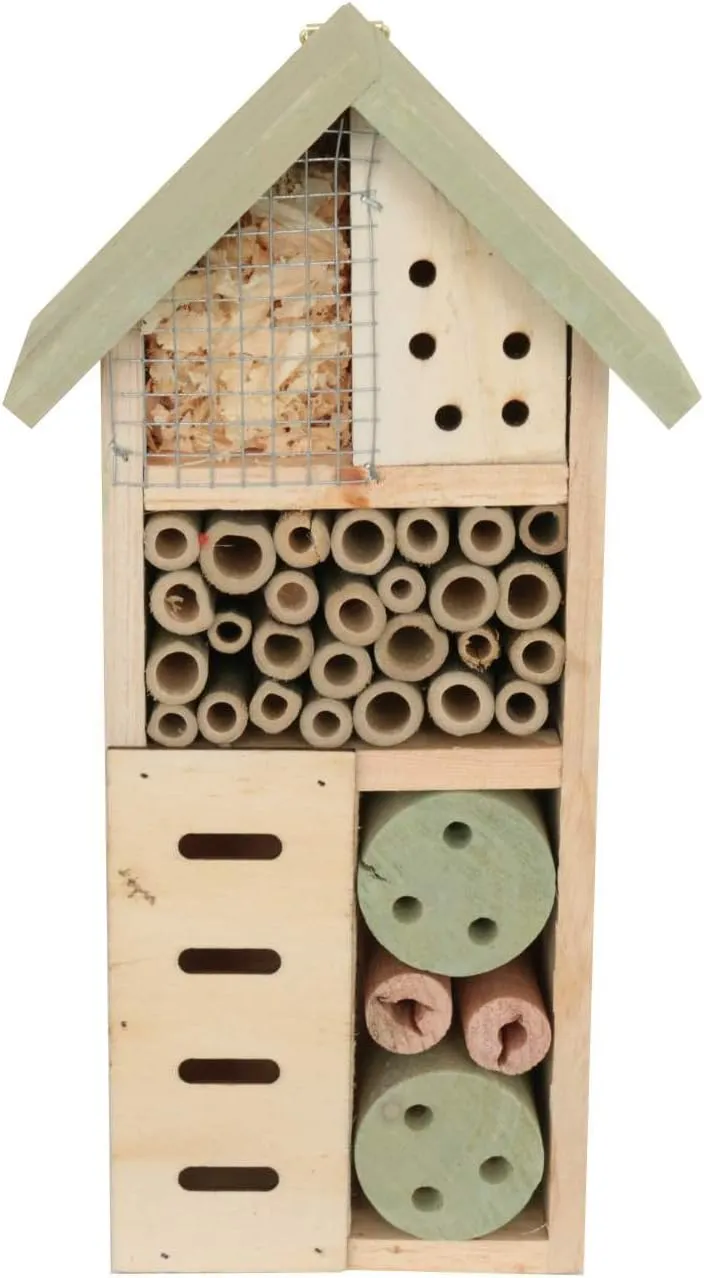 Bild von Insektenhotel klein 26x13 cm aus grünem Pinienholz für Bienen und Insekten
