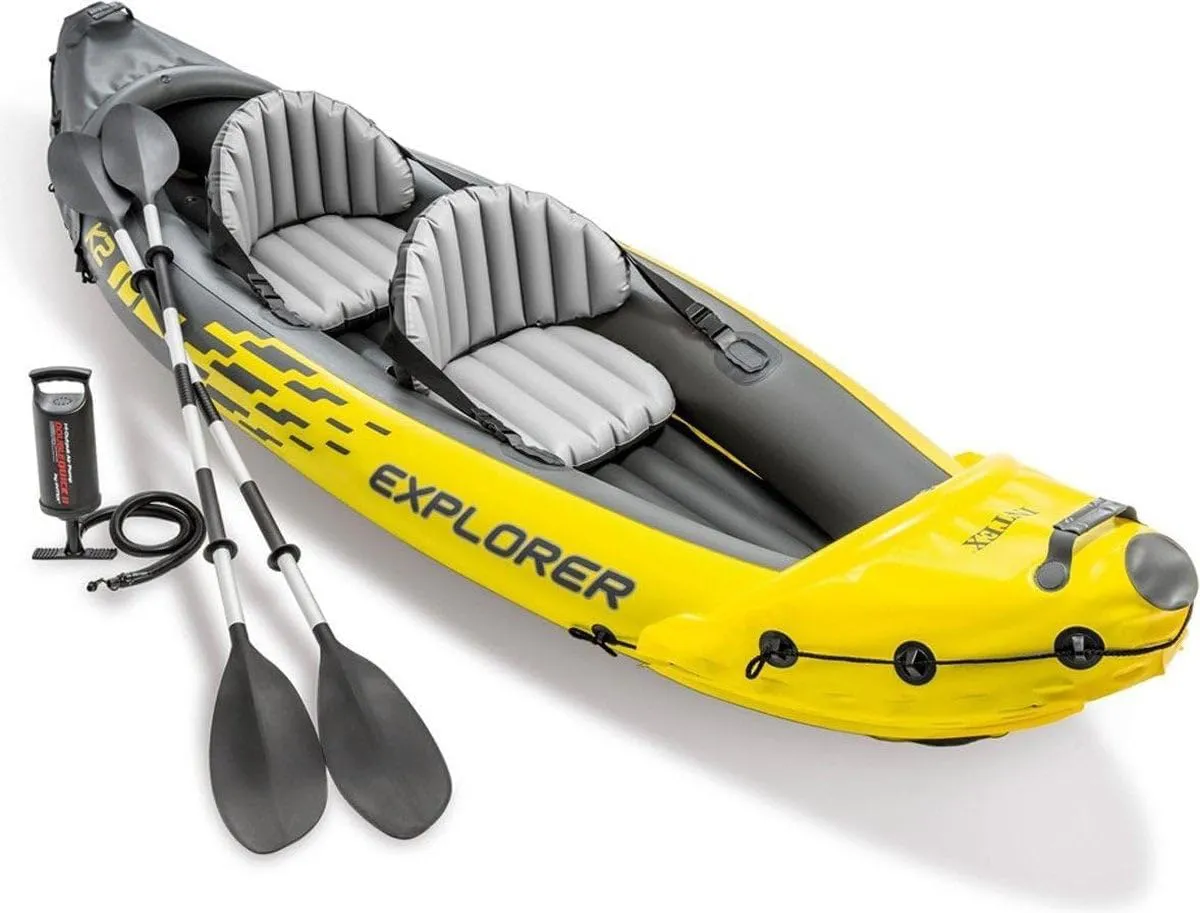 Bild von Intex Explorer K2 Kajak Set für 2 Personen mit Aluminium Paddeln und Hochdruckluftpumpe