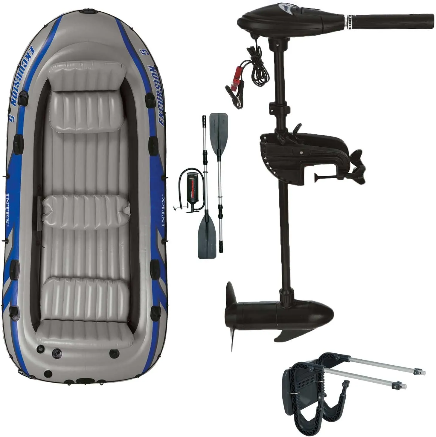 Bild von Intex Motorboot Komplettset für 5 Personen mit Außenbordmotor, Heckspiegel, Paddel und Pumpe