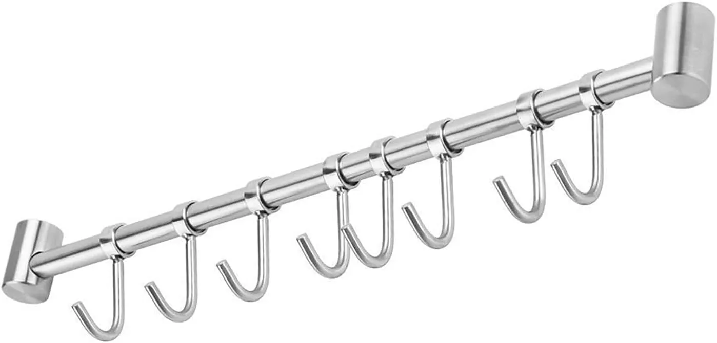 Bild von INTIRILIFE Küchenhängeregal aus Edelstahl mit 8 beweglichen Haken, 47,7 x 3,4 x 2,2 cm