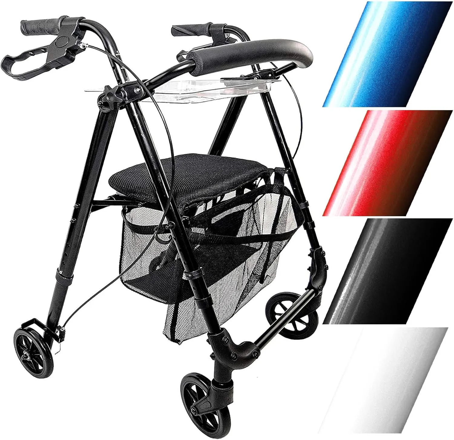 Bild von IR10 Plus Indoor Rollator in Schwarz, klappbar und höhenverstellbar, ideal für den Innenbereich, inklusive Netz und Tablett