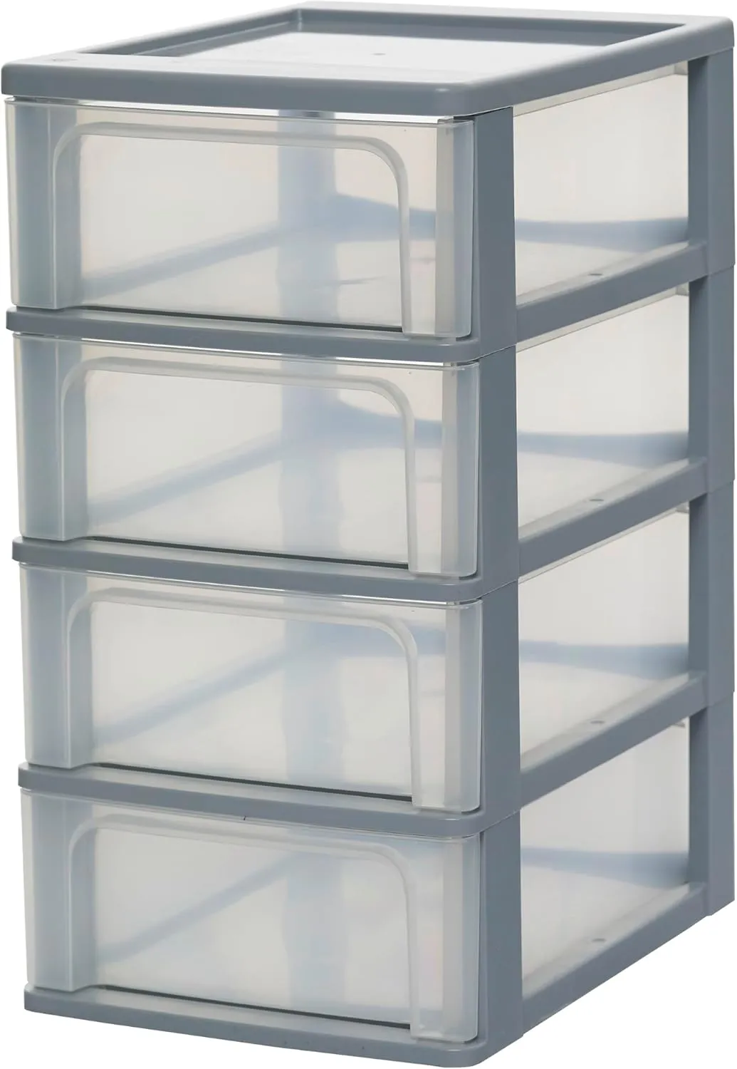 Bild von Iris Ohyama Schubladenbox mit 4 flachen Schubladen in Grau für A4, A5 und A6 Formate, BPA-frei und mit Easy-Pull-System