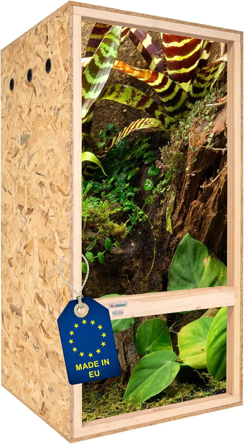 Bild von ITA Hochterrarium mit den Maßen 60x120x60 cm, Seitenbelüftung und integriertem Hygrometer, aus FSC-zertifiziertem OSB-3 Holz, geeignet für Reptilien und Amphibien
