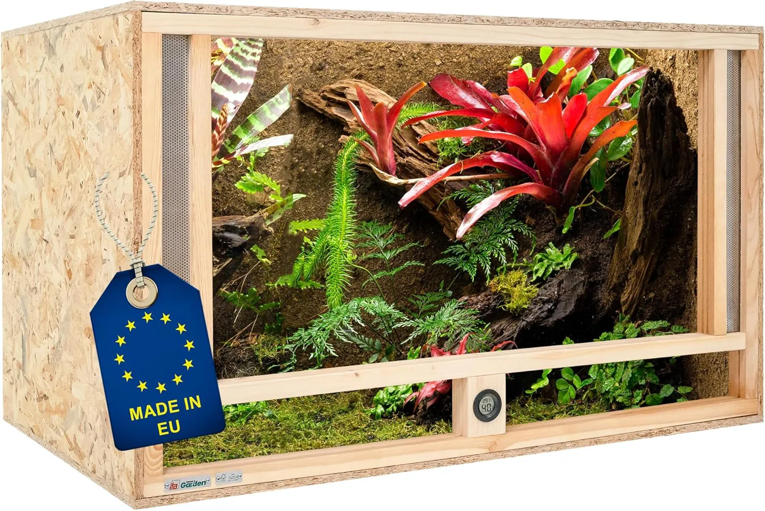 Bild von ITA Holz Terrarium 120x60x60 cm mit Frontbelüftung und Hygrometer für Reptilien und Amphibien, FSC zertifiziert